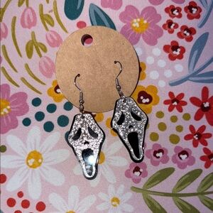 Black and Silver Scream Ghost Earrings